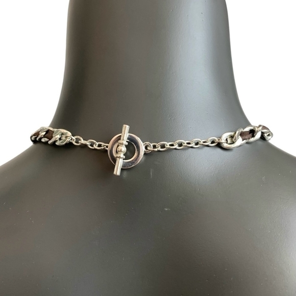 Women Jewelry Set Interlaced Brown Silver Heart Pendant Necklace & Bracelet Set - Picture 6 of 6